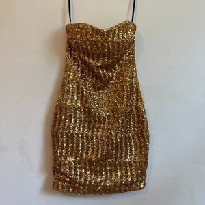 Gold Sequin Strapless Dress